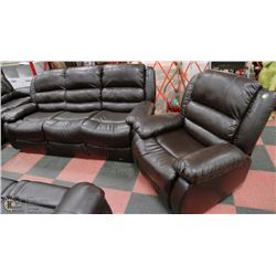 NEW MARTIN BROWN LEATHERETTE RECLINING SOFA AND
