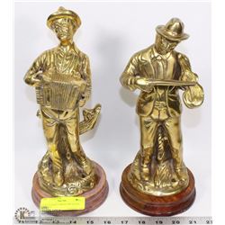 PAIR OF HEAVY BRASS MUSICIAN STATUES