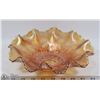 Image 1 : MARIGOLD CARNIVAL GLASS FLORAL RUFFLED EDGE BOWL