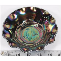 AMETHYST CARNIVAL GLASS KOOKABURRA DISH