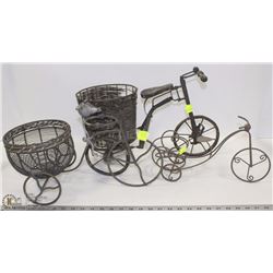 SET OF 3 METAL/WICKER BICYCLE PLANT HOLDERS