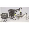 Image 1 : SET OF 3 METAL/WICKER BICYCLE PLANT HOLDERS