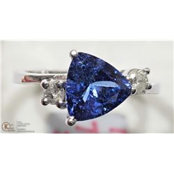14K WHITE GOLD TANZANITE & DIAMOND RING SIZE 6.5