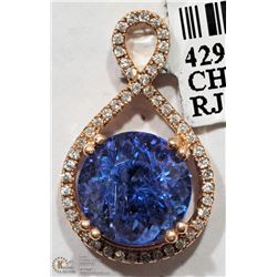 14K ROSE GOLD TANZANITE & DIAMOND TWIST PENDANT