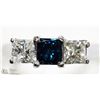 Image 1 : 14K W. GOLD BLUE DIAMOND & 2 WHITE DIAMOND RING