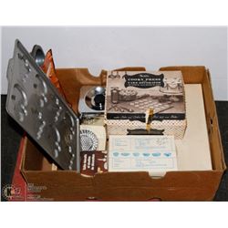 BOX OF BAKEWARE INCLUDES NEW VINTAGE MORMATT