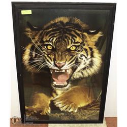 28"X36" WOODEN FRAMED TIGER PICTURE