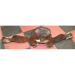 WESTERN LEATHER ENGRAVED SADDLE