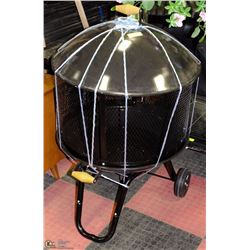 28" FIRE PIT AND CHARCOAL BRIQUET BBQ ON WHEELS