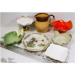 FLAT OF 6 VARIOUS CANDY DISHES & JUG