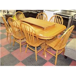 SOLID OAK TABLE WITH LEAF & 7 CHAIRS 42"X60"X29"H