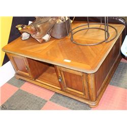 LARGE WOOD COFFEE TABLE WITH STORAGE DRAWERS