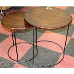 ROUND WOOD & WROUGHT IRON NESTING TABLES
