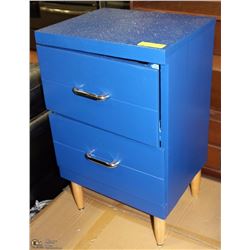 2 DRAWER BLUE PAINTED WOOD NIGHT TABLE