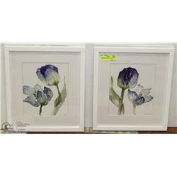 2 FRAMED MATCHING FLOWER WATER COLOR SIGNED 18X38