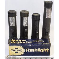 5 VINTAGE RAY-O-VAC FLASHLIGHTS ONE IN ORIGINAL