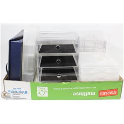 LARGE BOX OF ACRYLIC JEWELRY ORGANIZERS