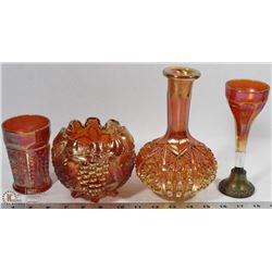 LOT OF ASSORTED CARNIVAL GLASS MARIGOLD (4PCS)