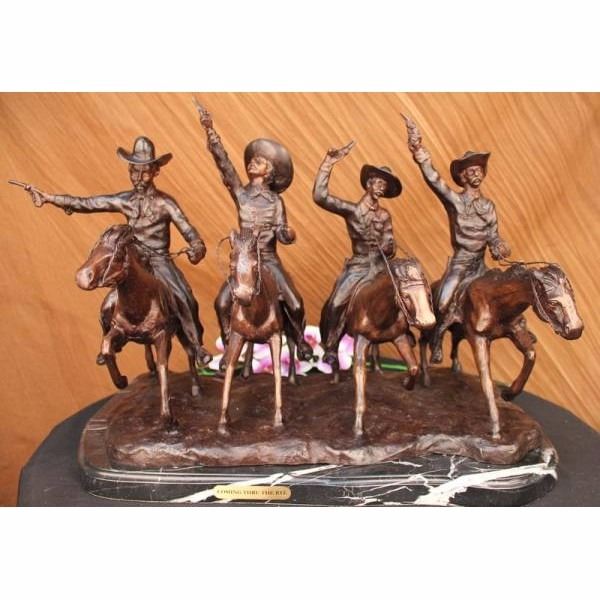 Four Cowboys With Gun Old West Bronze Sculpture