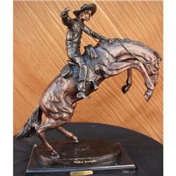 Bronco Buster Bronze Statue Cowboy Horse on Marble
