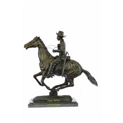 Trooper Of The Plains Bronze Sculpture On Marble Base figurine
