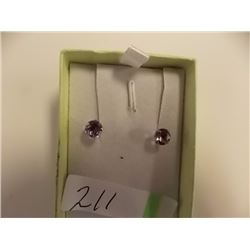 EARRINGS - 1.40 CT AMETHYST IN 14KT WHITE GOLD SETTING - INCLUDED CERTIFICATE $350