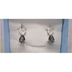 EARRINGS - PEAR FACETED MYSTIC TOPAZ & DIAMONDS IN STERLING SILVER SETTING - INCLUDES CERTIFICATE $3