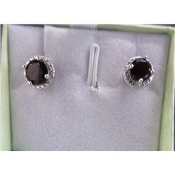 EARRINGS- 1.75CTW GARNET & DIAMONDS IN STERLING SILVER SETTING - RETAIL ESTIMATE $350