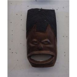 HAND CRAFTED CARVED WOOD MASK - smiling