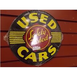 AUTOMOBILIA MEMORABILIA - METAL SIGN - USED CARS - SAFETY TESTED