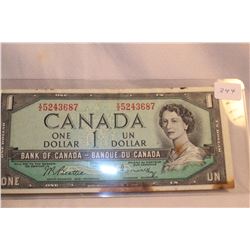 1954 Cdn. Dollar Bill - Modified - Discoloured but looks Uncirculated