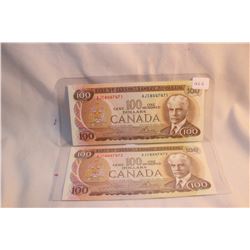 2 - 1975 Cdn. One Hundred Dollar Bills - Sequenced