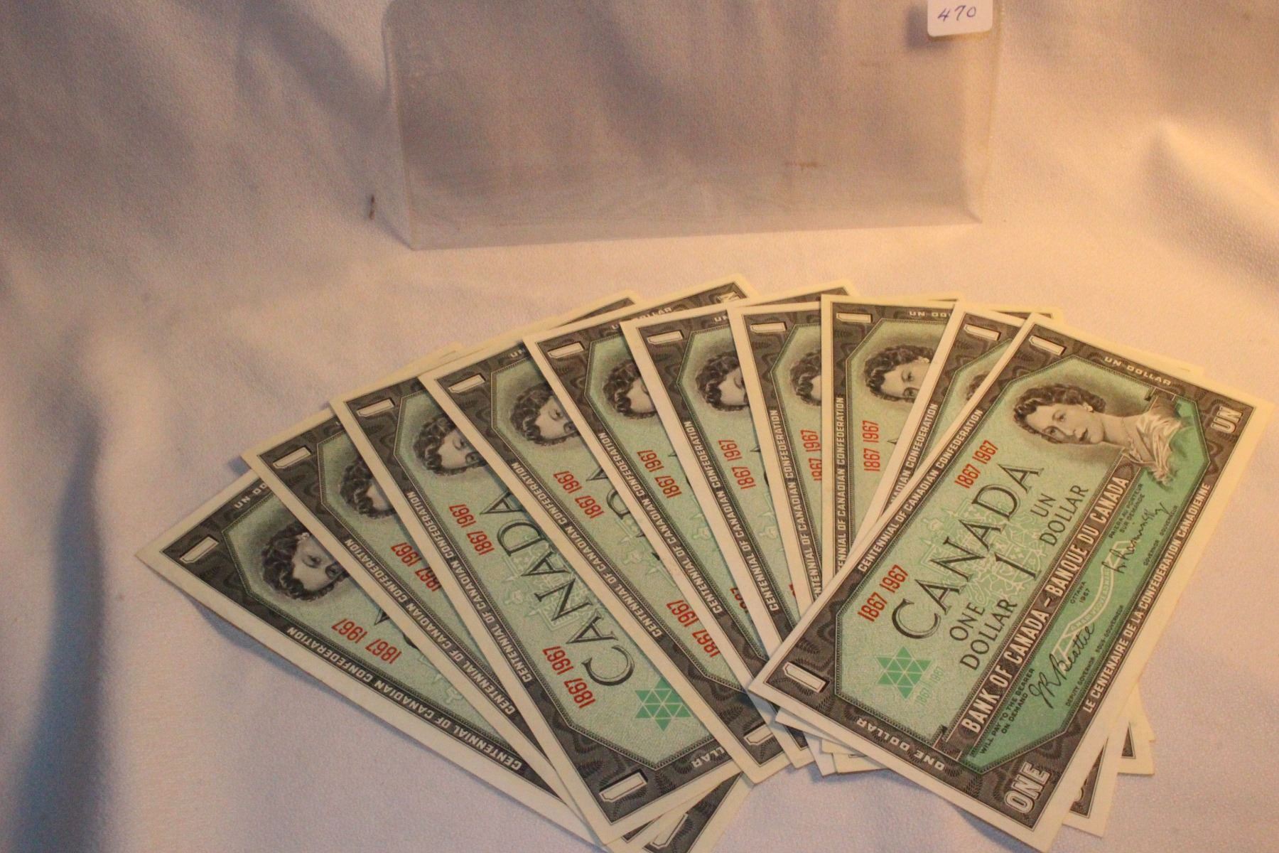 10 - 1967 Cdn. Centennial Dollar Bills