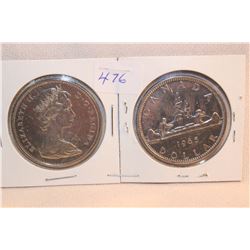 2 - 1965 Cdn. Dollar Coins - Silver