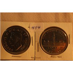 2 - 1939 Cdn. Dollar Coins - Silver