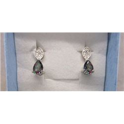EARRINGS - PEAR FACETED MYSTIC TOPAZ & DIAMONDS IN STERLING SILVER SETTING - INCLUDES CERTIFICATE $3