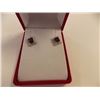 Image 1 : EARRINGS - NEW PRINCESS FACETED GARNET & 2 ROUND FACETED DIAMONDS IN STERLING SILVER SETTING - RETAI