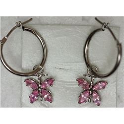 EARRINGS - PINK CUBIC ZIRCONIA IN 14K GOLD BUTTERFLY DESIGNED SETTING - RETAIL ESTIMATE $600