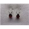 Image 1 : EARRINGS - 2.2 CTW PEAR FACETED GARNET & 2 DIAMONDS IN STERLING SILVER SETTING - RETAIL ESTIMATE $30