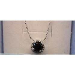 NECKLACE - 1.0 CT ROUND FACETED SMOKEY TOPAS & DIAMOND IN STERLING SILVER SETTING - RETAIL ESTIMATE 