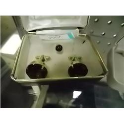 VINTAGE CUFF LINK SET WITH TIE PIN - SMOKY TOPAZ?