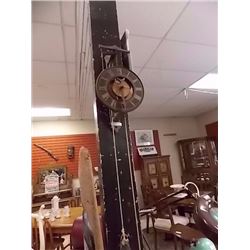 FOLK ART WALL CLOCK WITH CAST IRON WEIGHTS