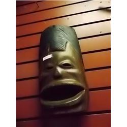 HAND CRAFTED CARVED WOOD MASK - smiling