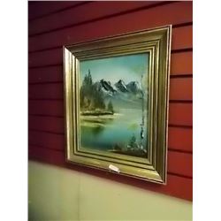 FRAMED OIL PICTURE - LAKE & MOUNTAINS