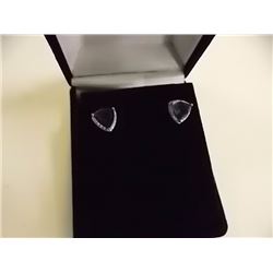 EARRINGS - 2.2TCW TRILLION FACETED AMETHYST & DIAMONDS IN STERLING SILVER SETTING - POST & BUTTERFLY