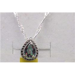 NECKLACE - PEAR FACETED MYSTIC TOPAZ & DIAMOND IN STERLING SILVER SETTING - RETAIL ESTIMATE $250