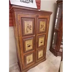 INTRIQUETLY HAND PAINTED WOOD CABINET - SHELVES INSIDE