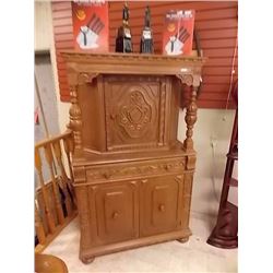 UNIQUE SOLID WOOD CABINET WITH CARVED FRONT - 51" TALL X 38" WIDE