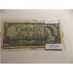 PAPER MONEY'S - CANADIAN $1 - 1954