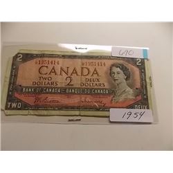 PAPER MONEY'S - CANADIAN $2- 1954